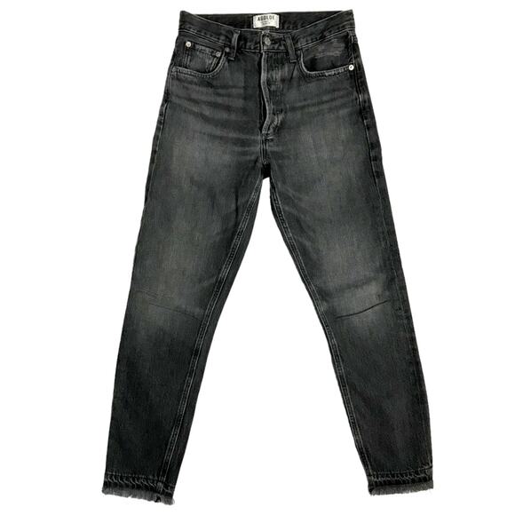 AGOLDE Jamie Straight Void Washed Black High Rise Slim Leg Cropped Denim Jean 24 - Picture 2 of 11